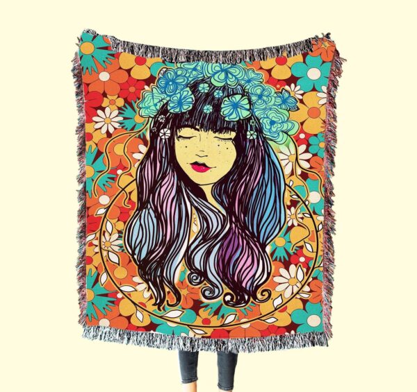 70s Boho Hippie Large Woven Art Tapestry Blanket