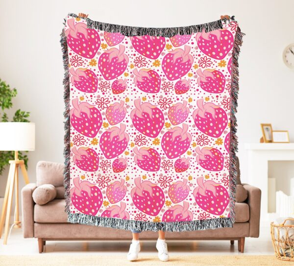 Pink Strawberry Medley Woven Tapestry Throw Blanket