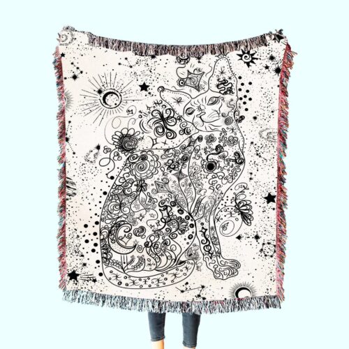 Celestial Sphynx Tattoo Woven Tapestry Throw Blanket