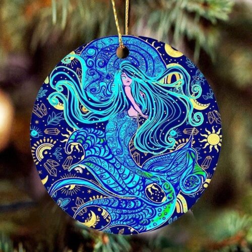 70s Style Mermaid Ornament, Celestial Mermaid Ornament Decor  + 3.5 inch Flat premium aluminum ornament + Packaged in a gorgeous box that is perfect for gift giving.