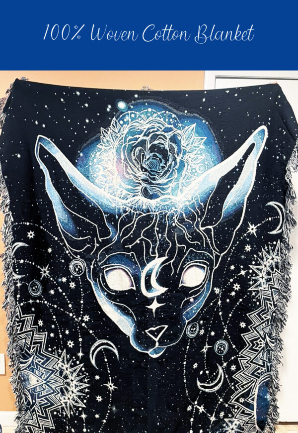 Celestial Sphynx Cat Large Woven Tapestry Wall Art | Gothic Zodiac Sphynx Astrology Woven Wall Hanging Tapestry Throw Blanket