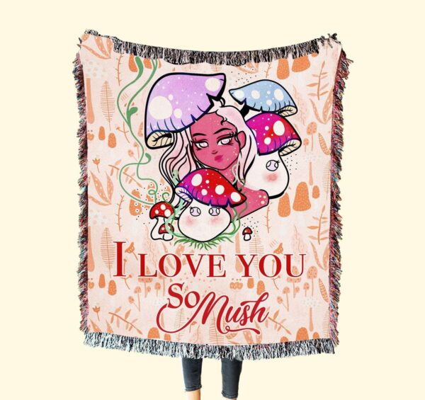 I Love You So Mush Mushrooms Woven Throw Tapestry