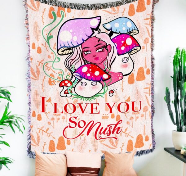 I Love You So Mush Mushrooms Woven Throw Tapestry