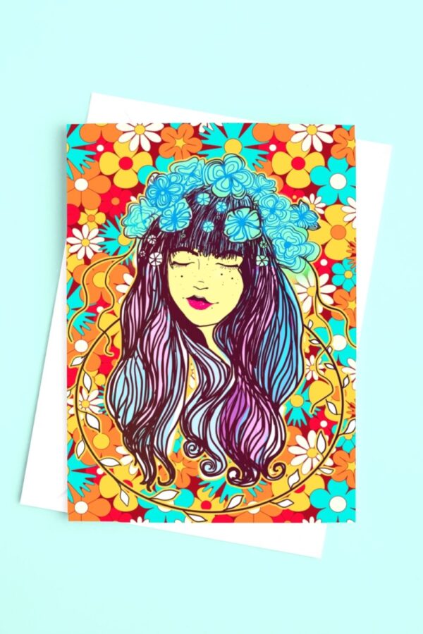 Vintage Style Bohemian Floral Queen Greeting Card