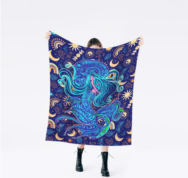 70s Style Celestial Mermaid Fleece Blanket