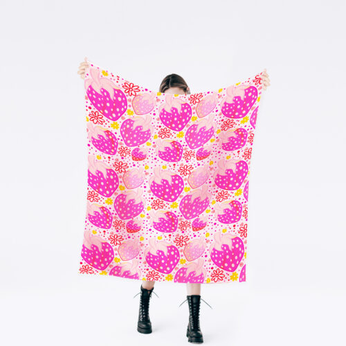 Pink Strawberry Medley Fleece Blanket